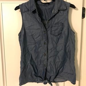 Chambray tie-front tank
